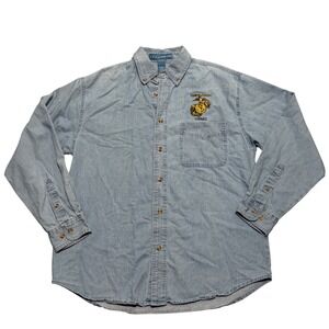 Vintage 1990s HSQ Harvard Square USMC Chambray Denim Button Down Shirt Mens M